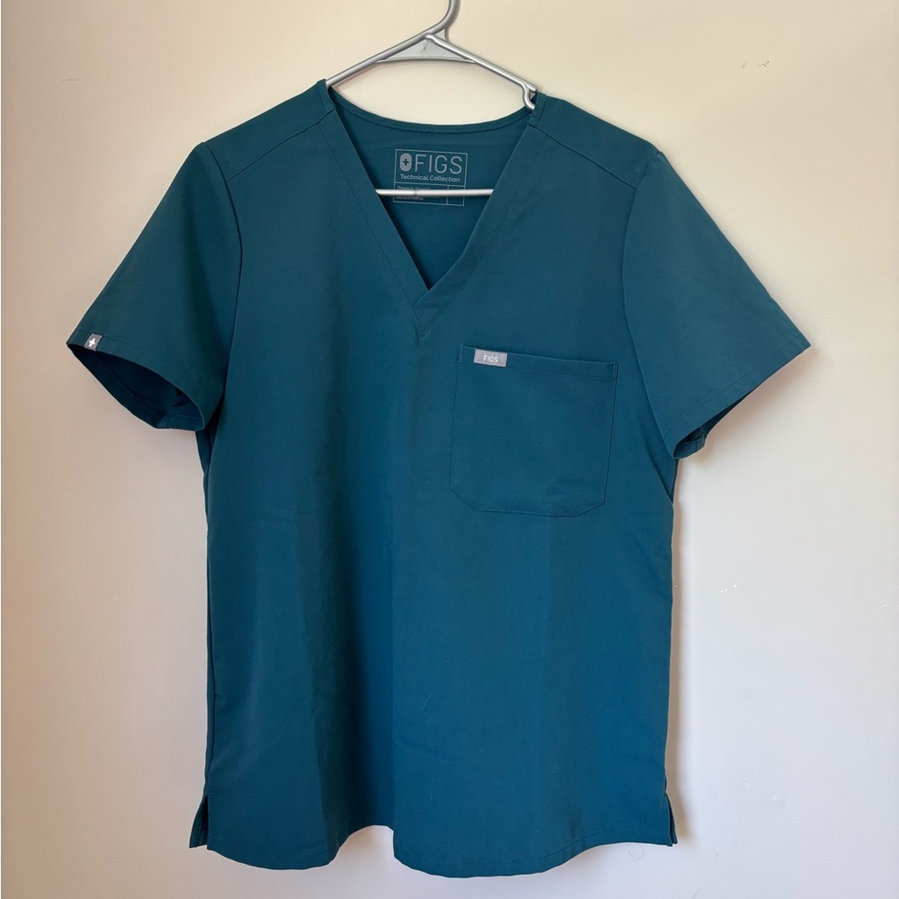 Figs Blue V-Neck Scrub Top Relaxed Fit